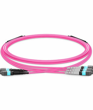 Customized Length MTP® Breakout Cable, 2 x MTP®-12 UPC (Male) to 3 x MTP®-8 UPC (Female), 24 Fibers, Multimode (OM4), Plenum (OFNP), 0.35dB Max, Type A