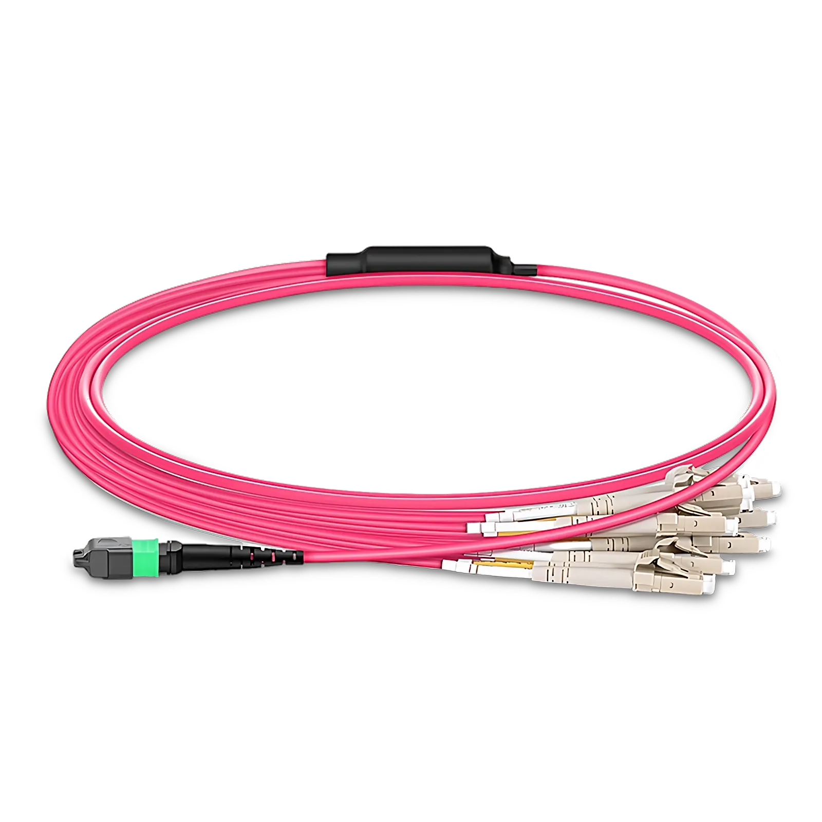 MTP® Harness, MTP®-16 APC (Female) to 8 x LC UPC Duplex, 16 Fibers, Multimode (OM4), Plenum (OFNP), 0.35dB Max, Crossover