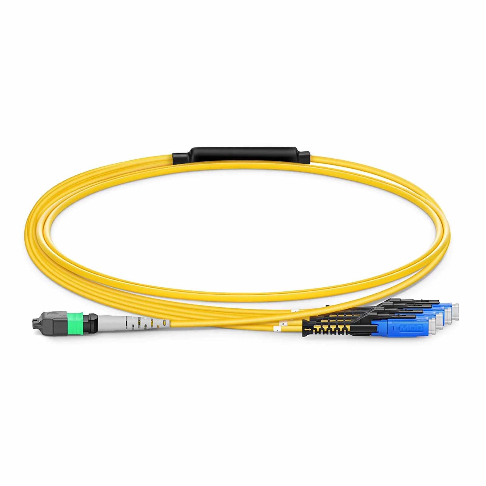 MTP® Harness, MTP®-8 APC (Female) to 4 MDC UPC Duplex, 8 Fibers, Single Mode (OS2), Plenum (OFNP), 0.35dB Max, Type B