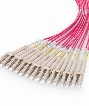 MTP® Harness, MTP®-16 APC (Female) to 8 x LC UPC Duplex, 16 Fibers, Multimode (OM4), Plenum (OFNP), 0.35dB Max, Crossover