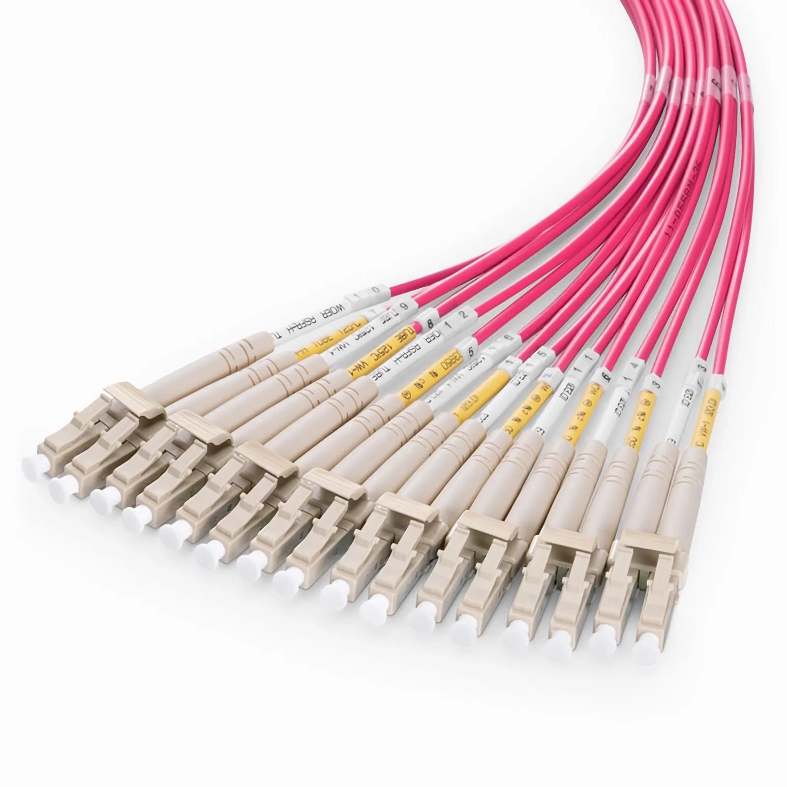 MTP® Harness, MTP®-16 APC (Female) to 8 x LC UPC Duplex, 16 Fibers, Multimode (OM4), Plenum (OFNP), 0.35dB Max, Crossover