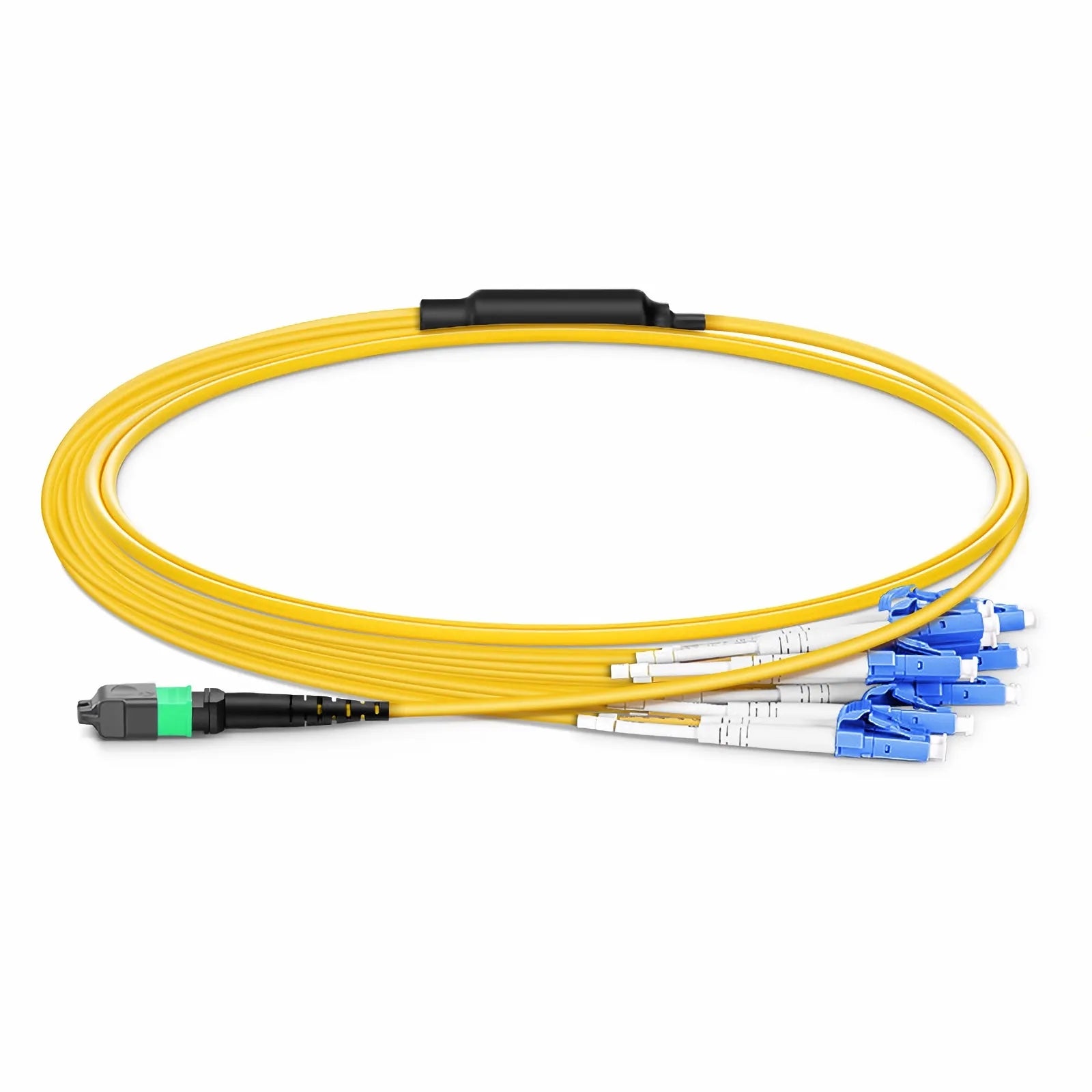 MTP® Harness, MTP®-16 APC (Female) to 8 x LC UPC Duplex, 16 Fibers, Multimode (OM4), Plenum (OFNP), 0.35dB Max, Crossover