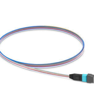 1m (3ft) MTP® Fiber Pigtail, MTP-12® UPC (Male) to Unterminated, 12 Fibers, Multimode (OM4), Unjacketed, 12-Color