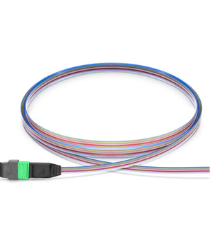 1m (3ft) MTP® Fiber Pigtail, MTP-12® UPC (Male) to Unterminated, 12 Fibers, Multimode (OM4), Unjacketed, 12-Color
