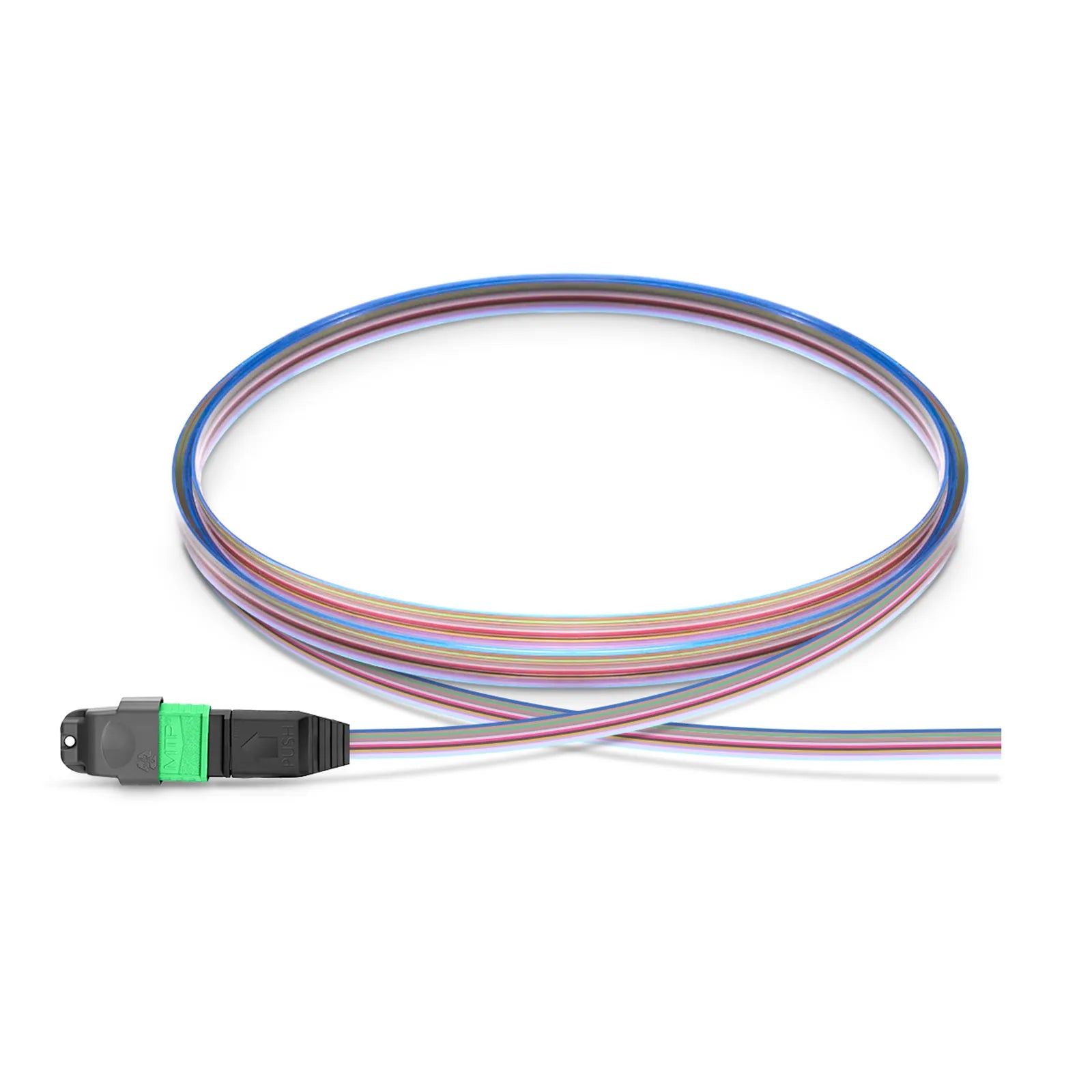 1m (3ft) MTP® Fiber Pigtail, MTP-12® UPC (Male) to Unterminated, 12 Fibers, Multimode (OM4), Unjacketed, 12-Color