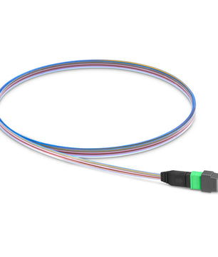 1m (3ft) MTP® Fiber Pigtail, MTP-12® UPC (Male) to Unterminated, 12 Fibers, Multimode (OM4), Unjacketed, 12-Color