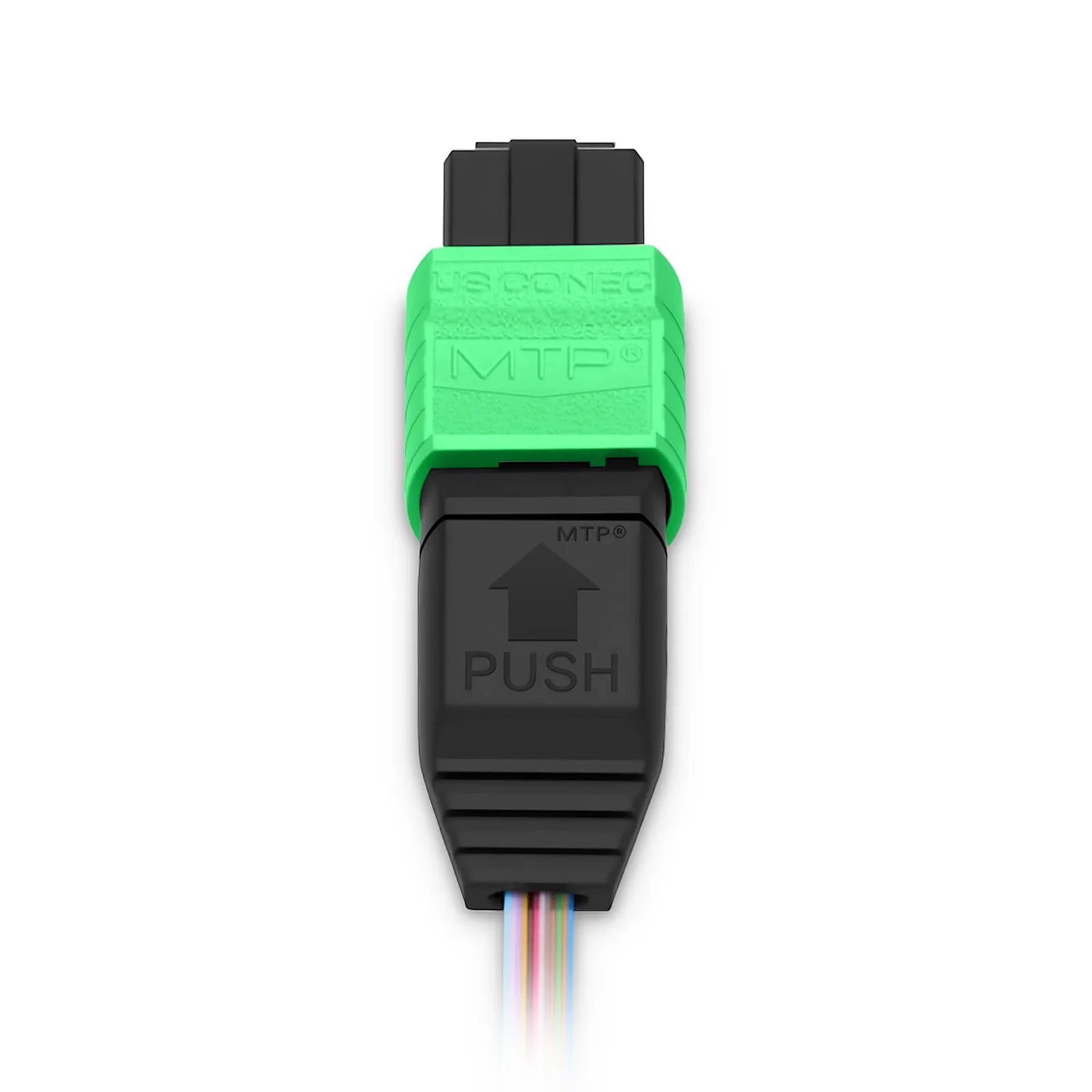 1m (3ft) MTP® Fiber Pigtail, MTP-12® UPC (Male) to Unterminated, 12 Fibers, Multimode (OM4), Unjacketed, 12-Color